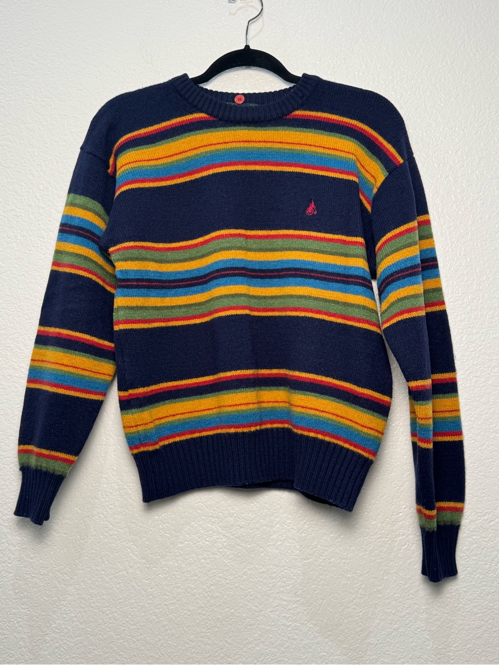 Vintage 2001 Bean Pole Wool Sweater 95 Navy Rainbow Stripe Y2K Korea Preppy